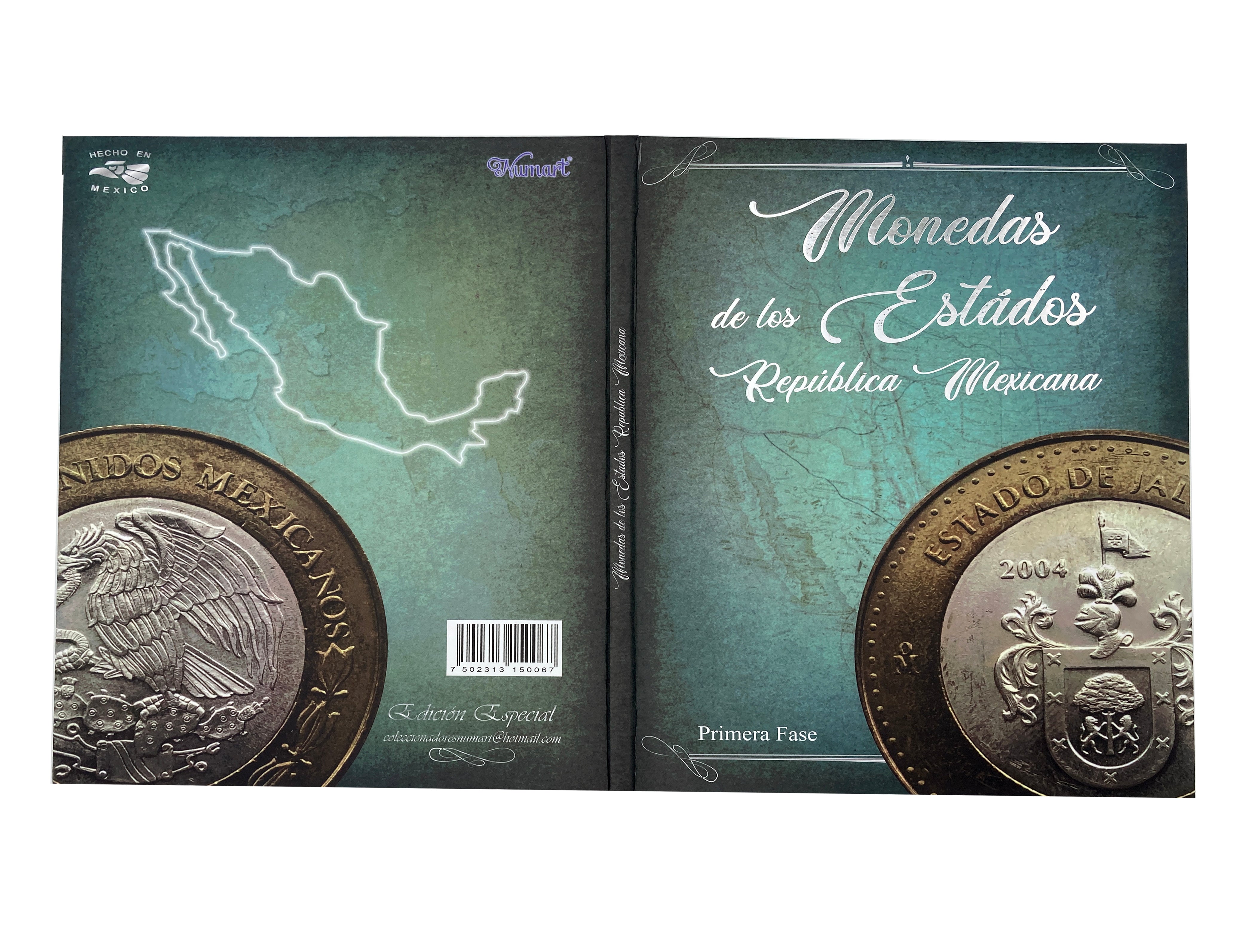 Álbum de pasta dura para la colección de monedas de $100 pesos bimetálicas con los escudos de los estados de la República Mexicana, Primera Fase Heráldica (2003-2005). El álbum cuenta con 32 espacios para monedas, ideal para coleccionistas y numismáticos. Álbum de pasta dura para la colección de monedas de $100 pesos bimetálicas con los escudos de los estados de la República Mexicana, Primera Fase Heráldica (2003-2005). El álbum cuenta con 32 espacios para monedas, ideal para coleccionistas y numismáticos.